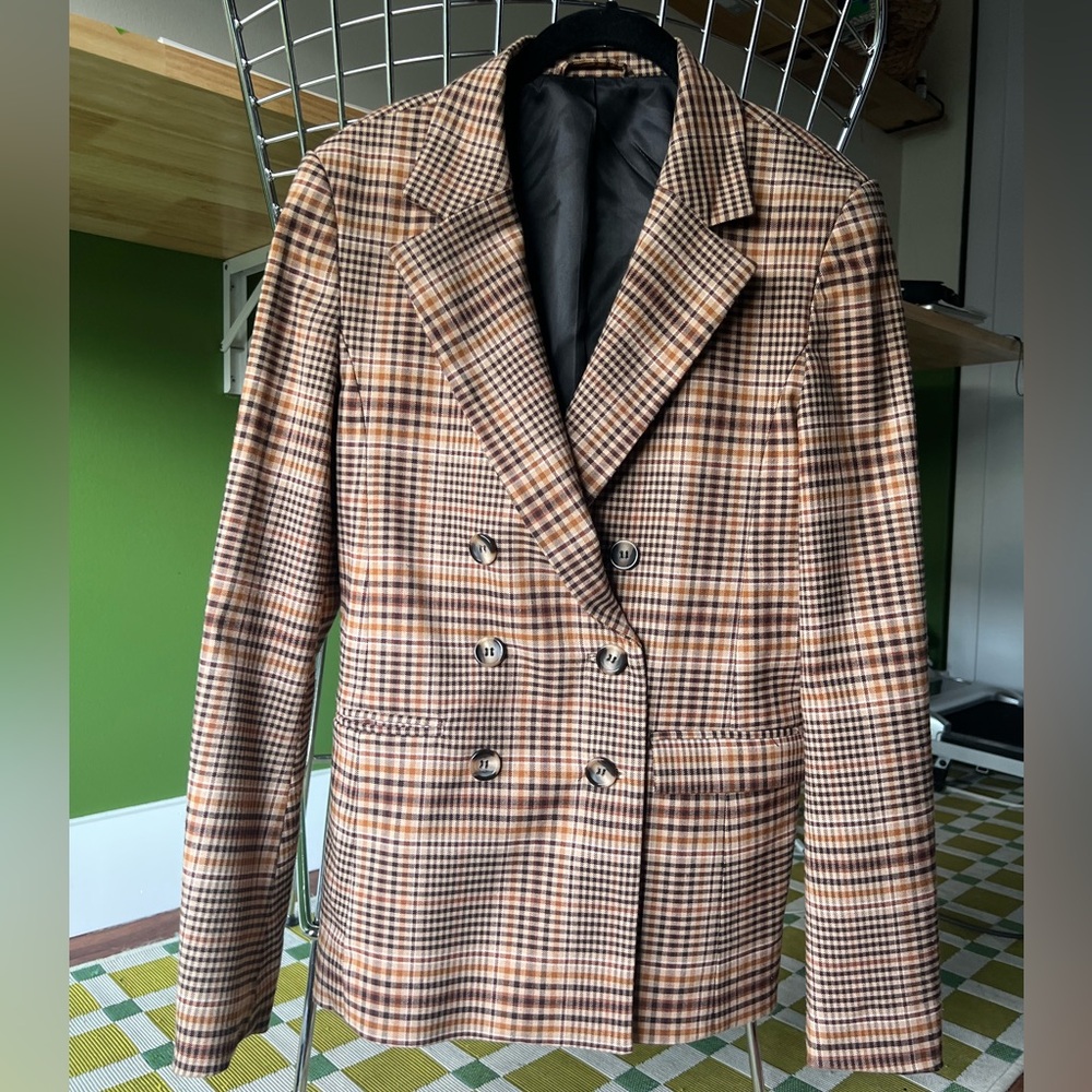 & OTHER STORIES | PLAID BROWN/TAN DOUBLE BREAST BLAZER